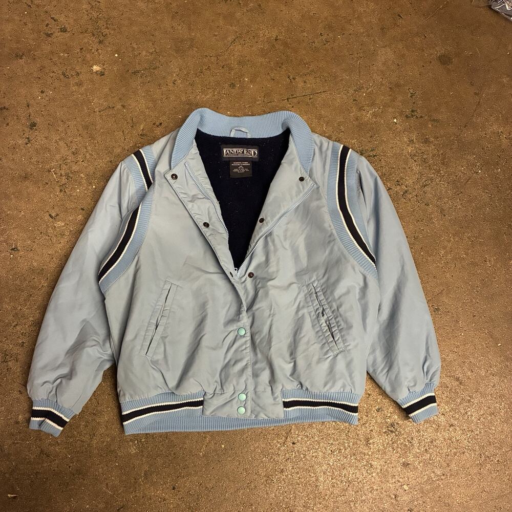 VTG Lands End Carolina blue fleece lined bomber jacket Women’s Medium game day